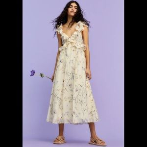 H&M Lyocell-blend Ruffled Dress In Light Yellow/Lavender Floral
